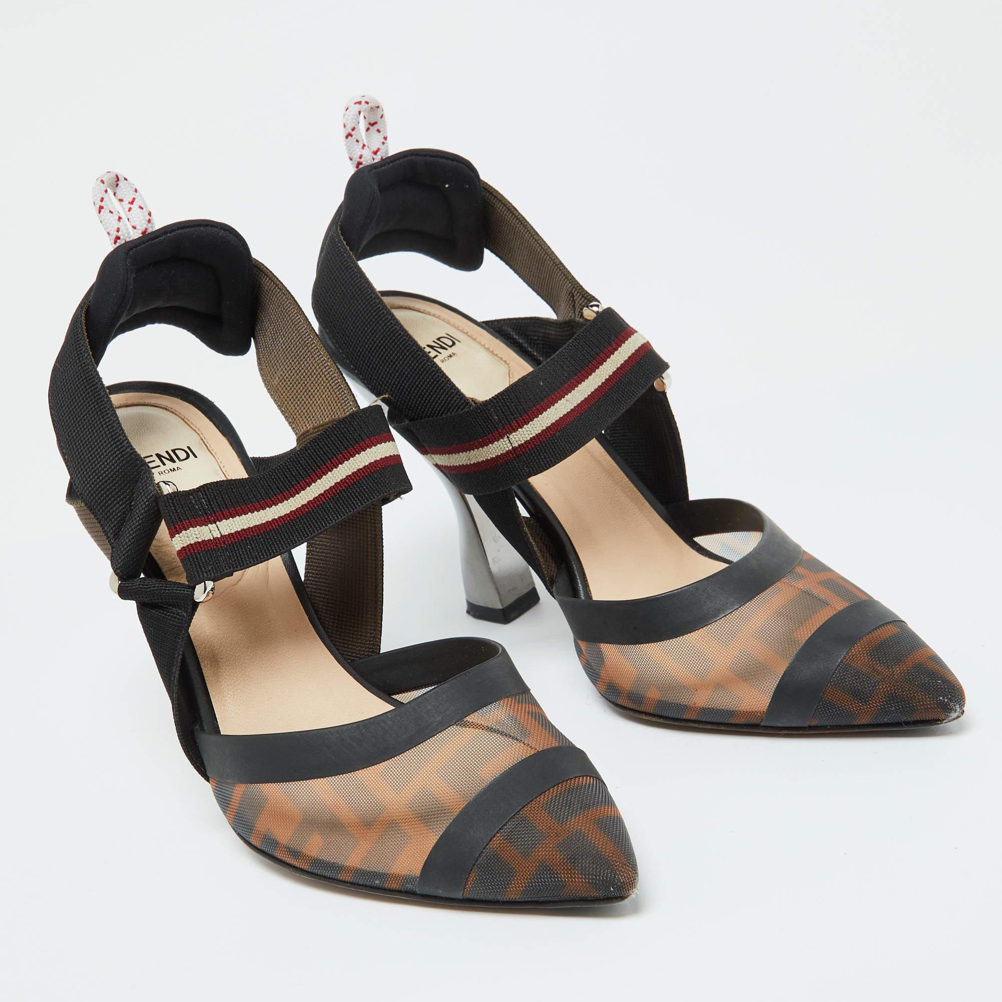 De las mujeres Fendi Bombas Colibri de Malla y Lona Zucca Marrón/Negro Talla 36