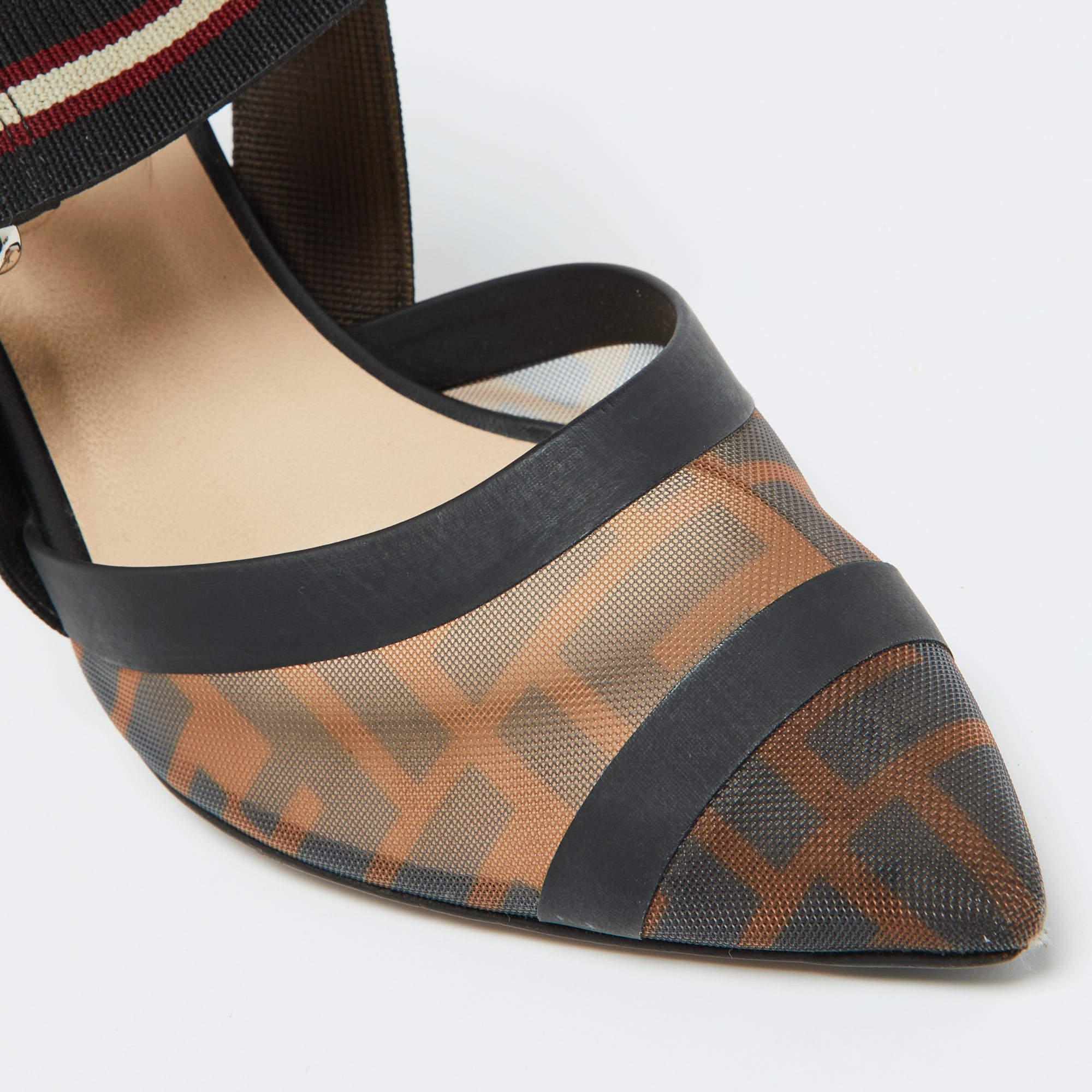 Fendi Bombas Colibri de Malla y Lona Zucca Marrón/Negro Talla 36 4