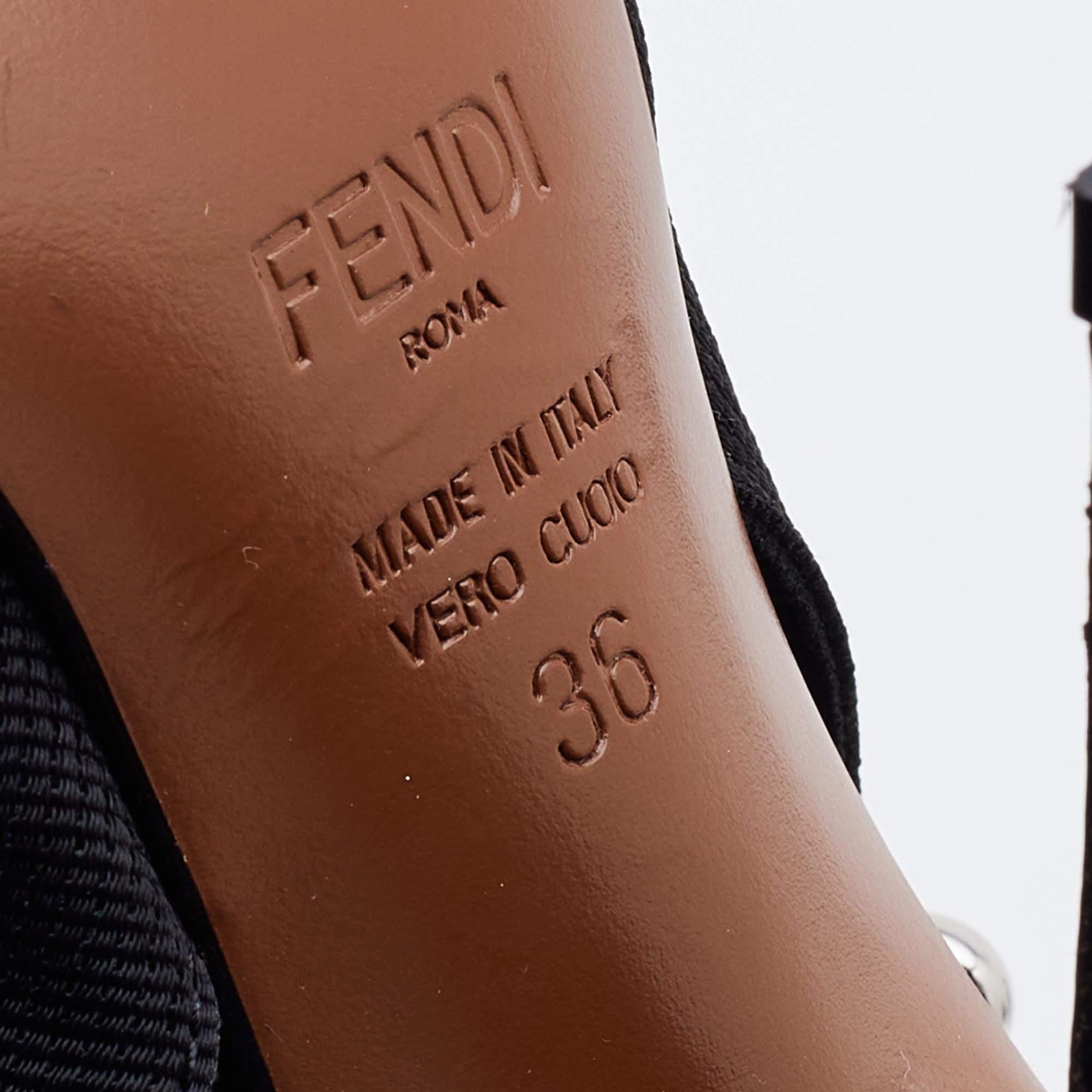 Fendi Black/Brown Zucca Mesh and Leather Colibri Slingback Pumps Size 36 2