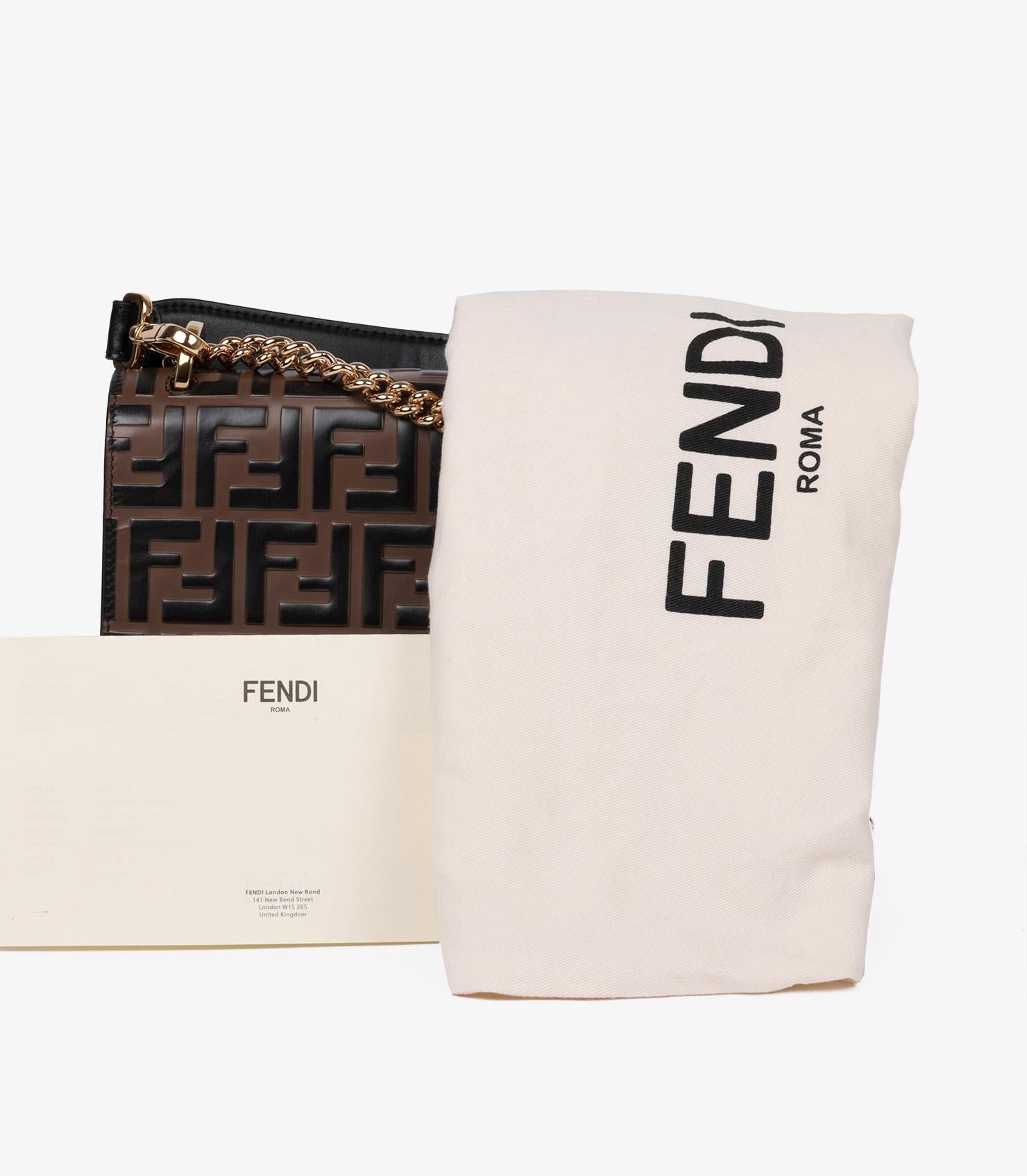 Fendi Black & Brown Zucca Monogram Calfskin Leather Medium Kan U For Sale 6