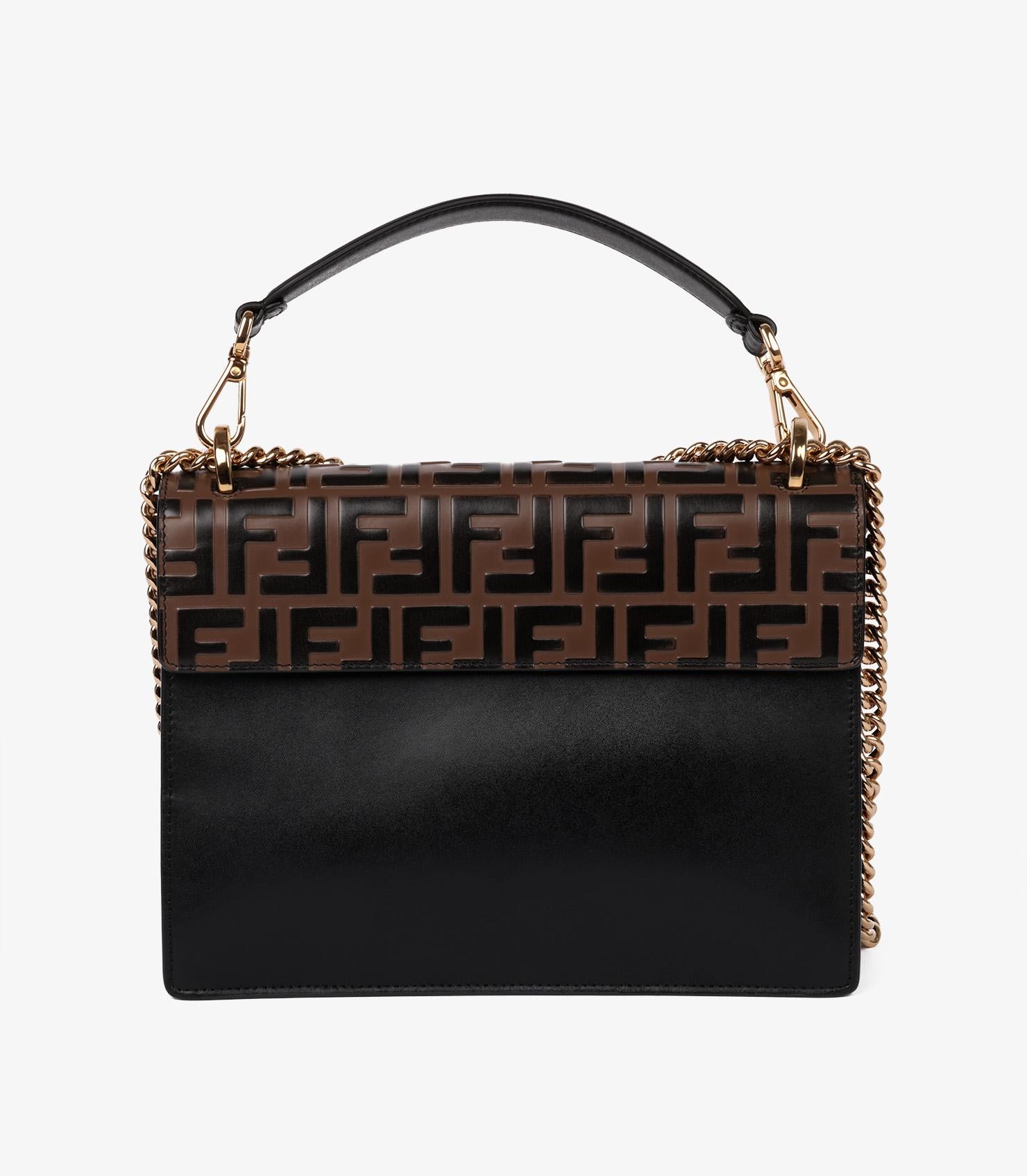 Fendi Black & Brown Zucca Monogram Calfskin Leather Medium Kan U For Sale 1