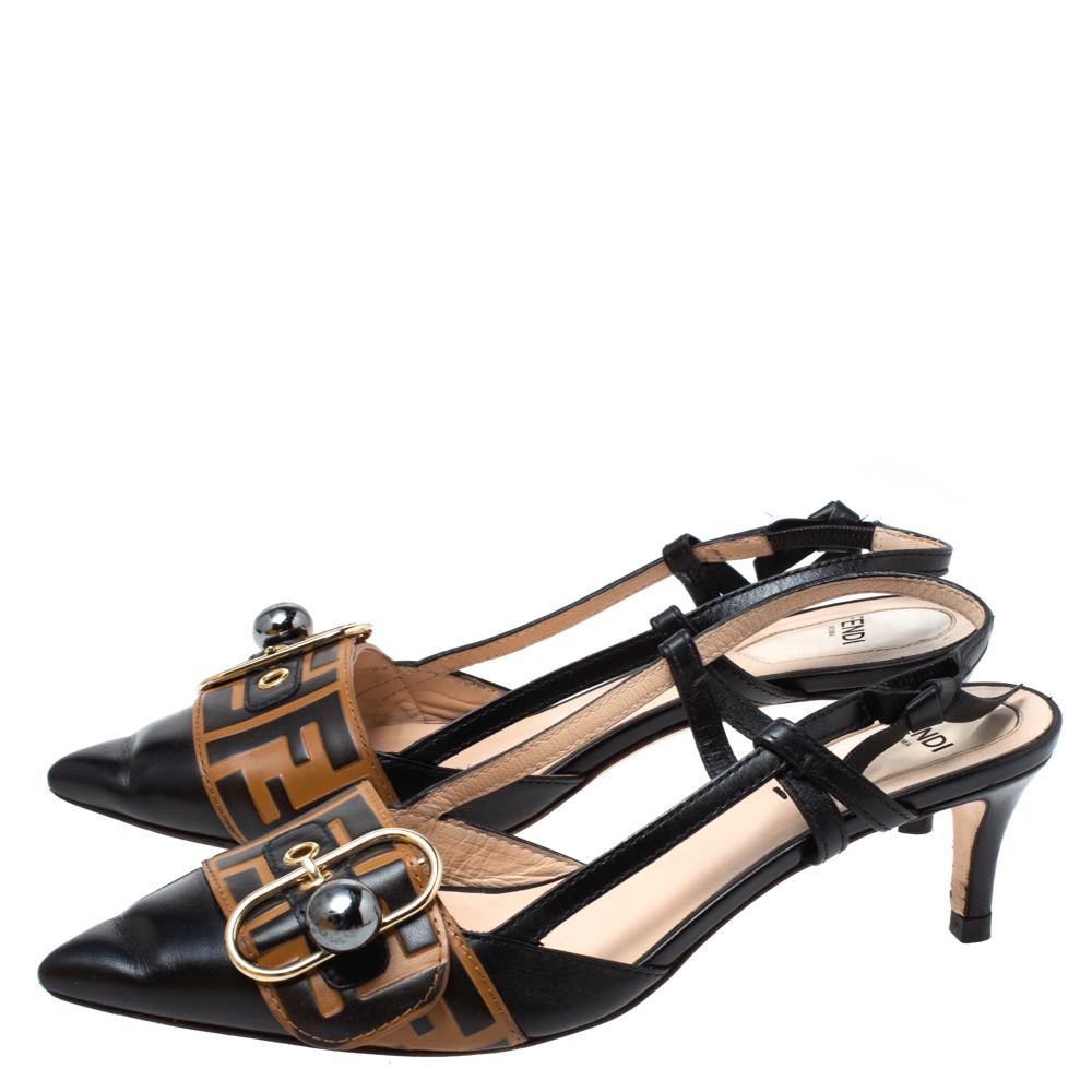 Fendi Black/Brown Zucca Pearland Slingback Pumps Size 37 1