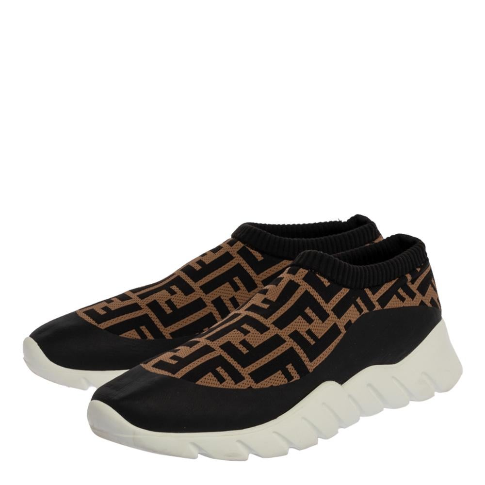 Fendi Black/Brown Zucca Print Knit Slip On Sneakers Size 43 1