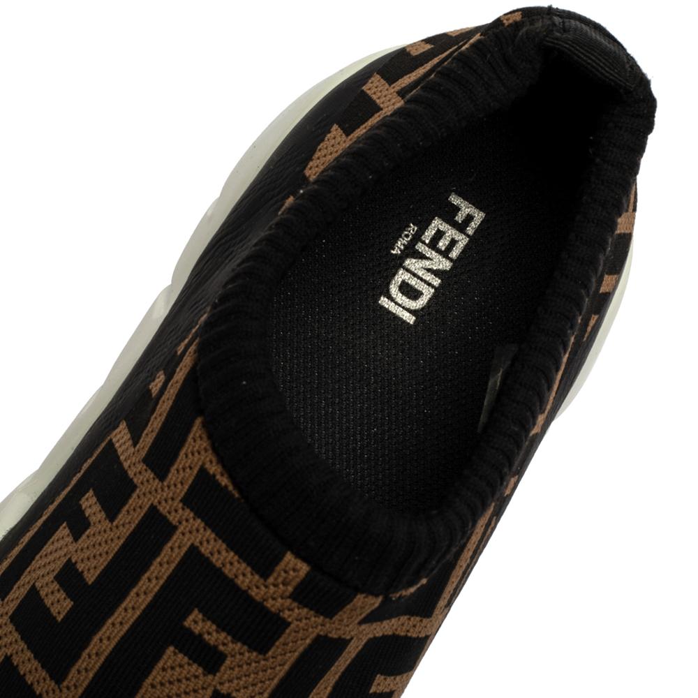 Fendi Black/Brown Zucca Print Knit Slip On Sneakers Size 43 2