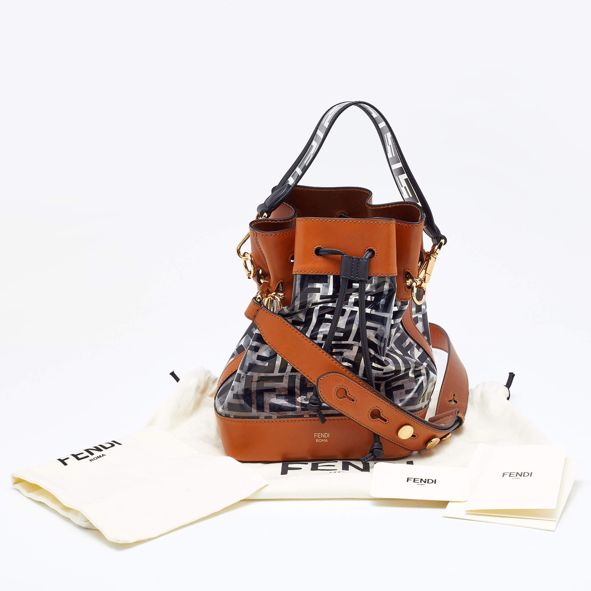 Fendi Black/Brown Zucca PVC and Leather Mon Tresor Bucket Bag 6