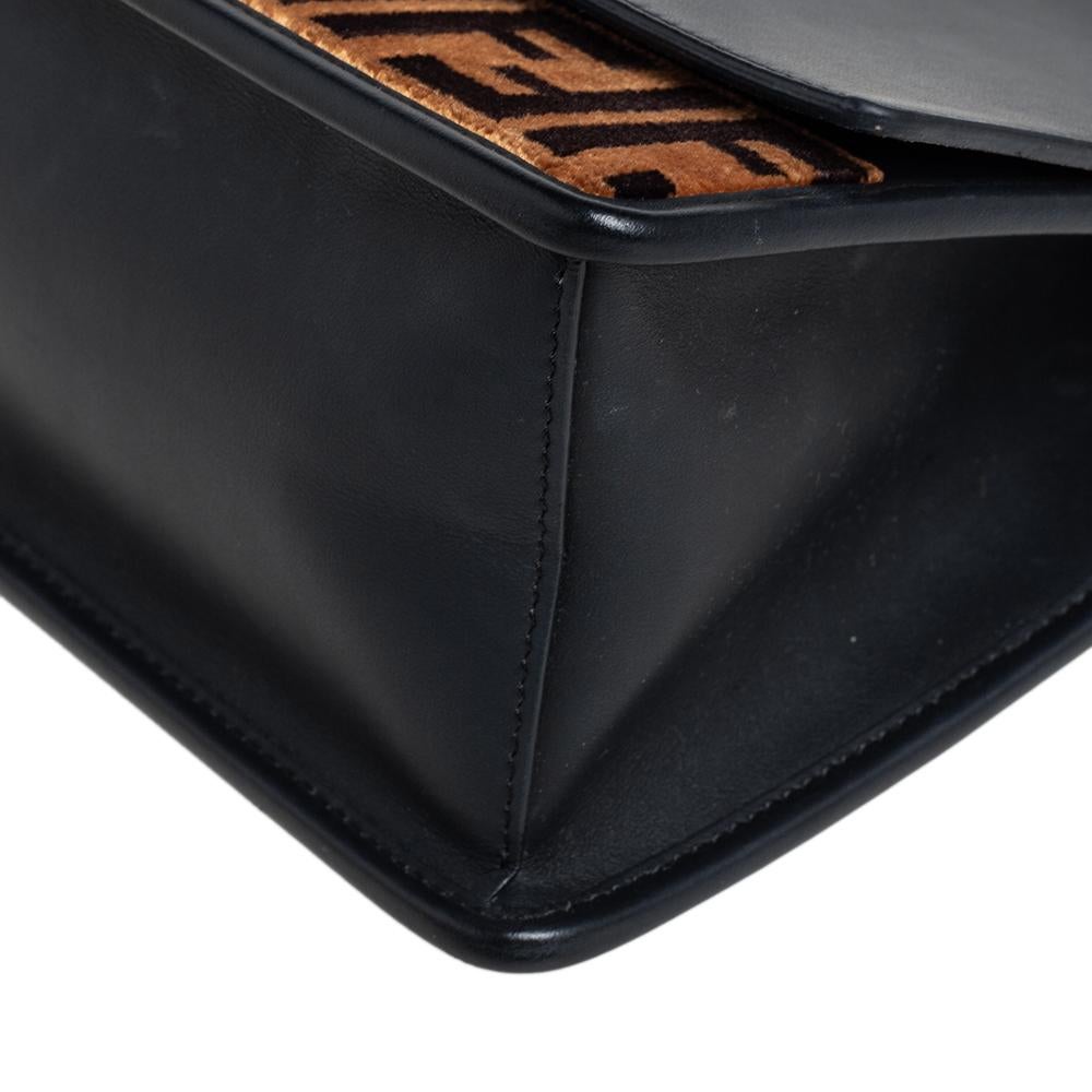Fendi Black/Brown Zucca Velvet and Leather Kan I F Logo Shoulder Bag 2