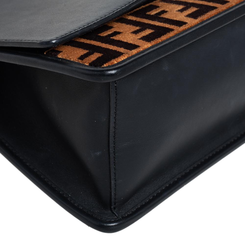 Fendi Black/Brown Zucca Velvet and Leather Kan I F Logo Shoulder Bag 4