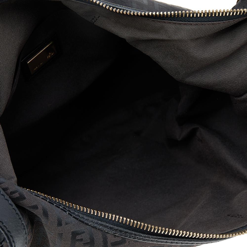 Fendi Hobo da chef tascabile in tela e pelle nera/marrone Zucchino 1