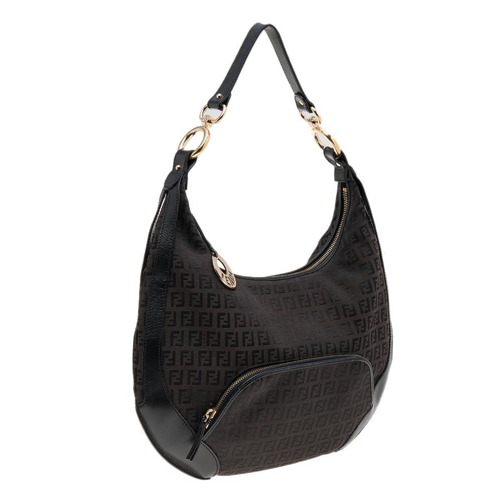 Fendi Black/Brown Zucchino Canvas And Leather Pocket Chef Hobo at 1stDibs