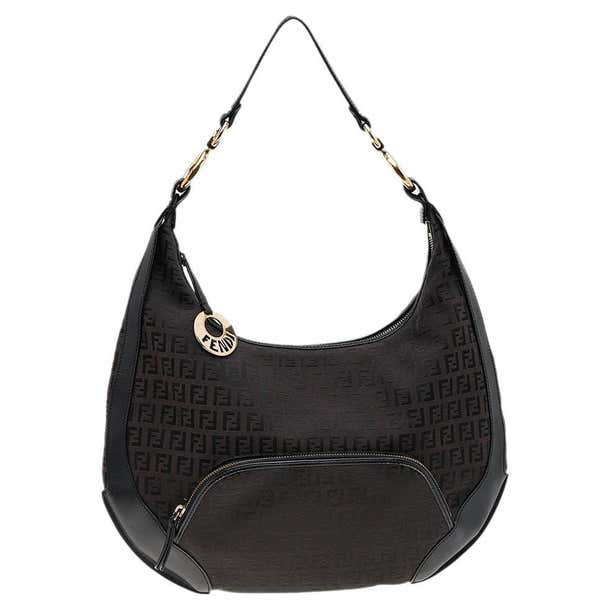 Fendi Black/Brown Zucchino Canvas And Leather Pocket Chef Hobo at 1stDibs