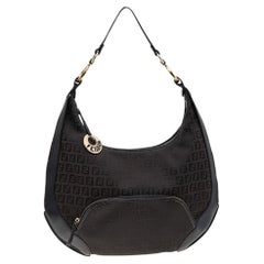 Fendi Black/Brown Zucchino Canvas And Leather Pocket Chef Hobo