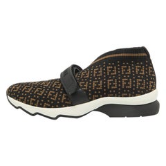 Fendi Black/Brown Zuchinno  Knit Fabric Rockoko Low Top Sneakers Size 39