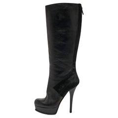 Fendi Black Calf and Leather Knee Length Boots Size 40