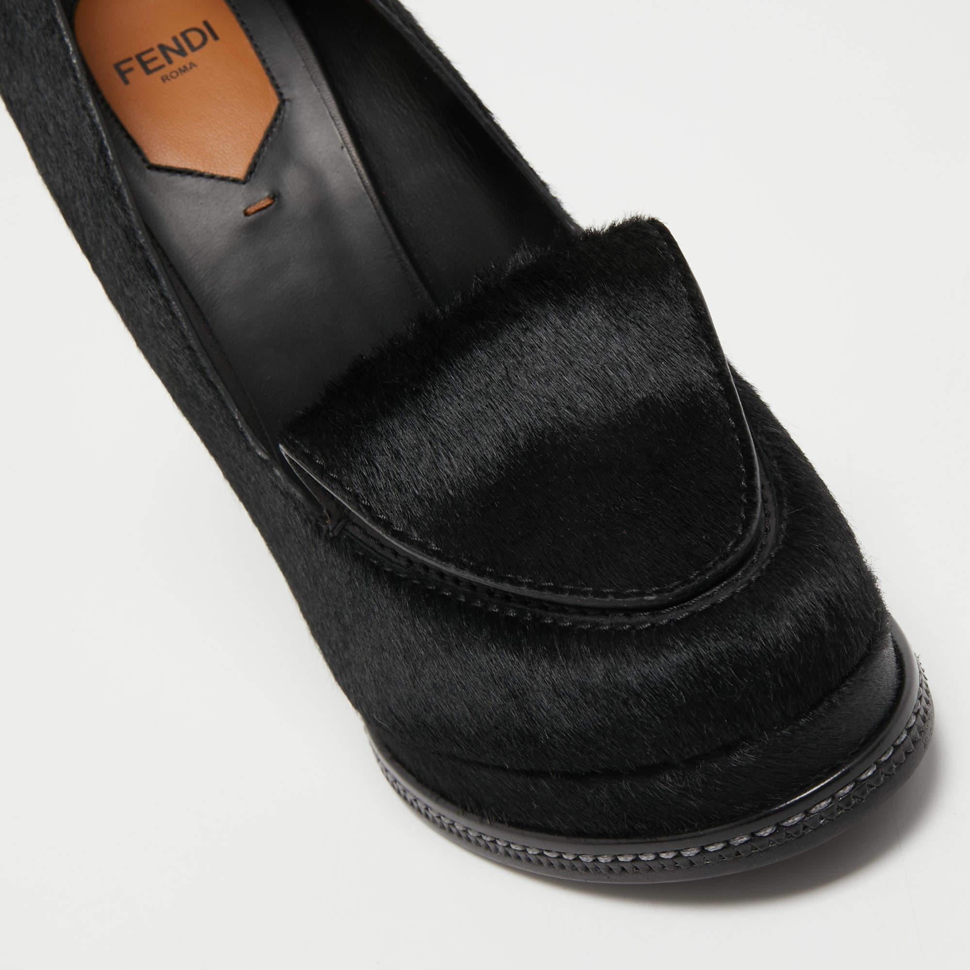 Fendi Black Calf Hair Block Heel Loafer Pumps Size 39 3