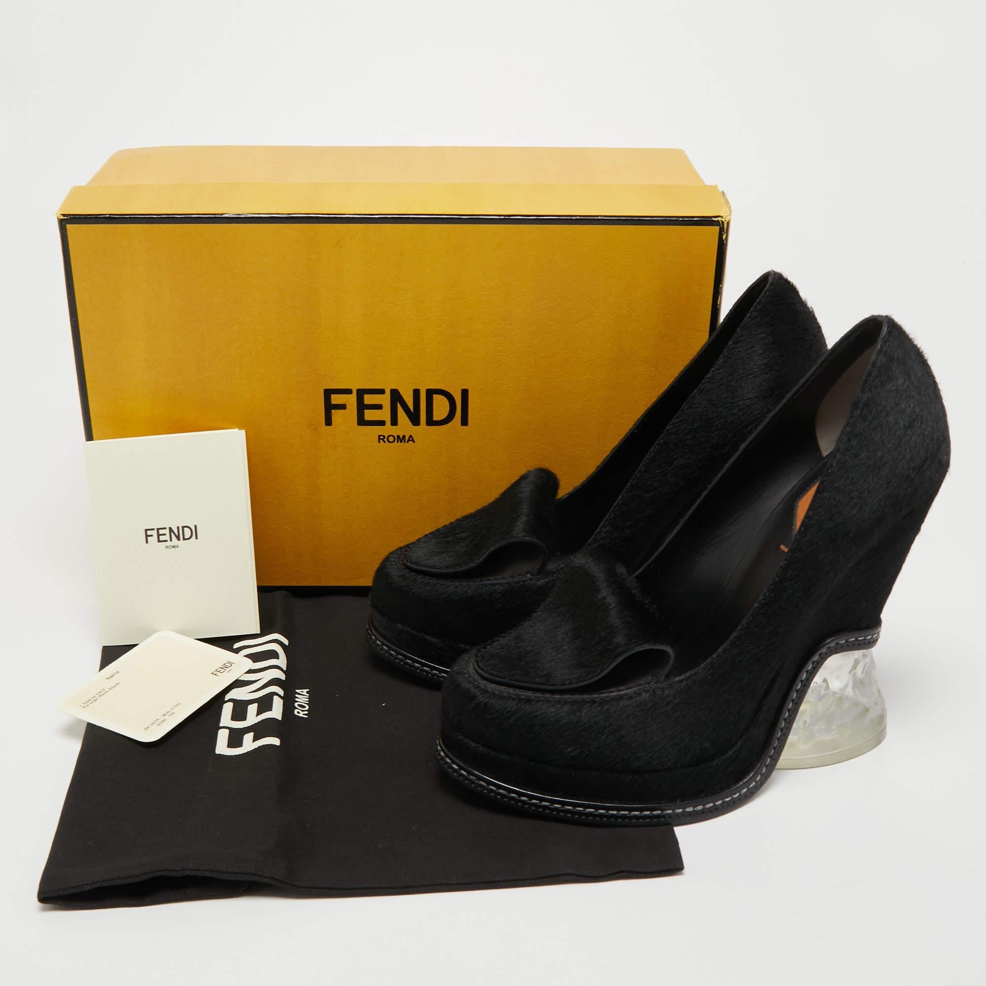 Fendi Black Calf Hair Block Heel Loafer Pumps Size 39 4