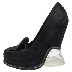 Fendi Black Calf Hair Block Heel Loafer Pumps Size 39