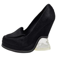 Fendi Black Calf hair Ice Heel Loafers Size 40
