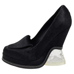 Fendi Mocassini con tacco ghiaccio in vitello nero taglia 40