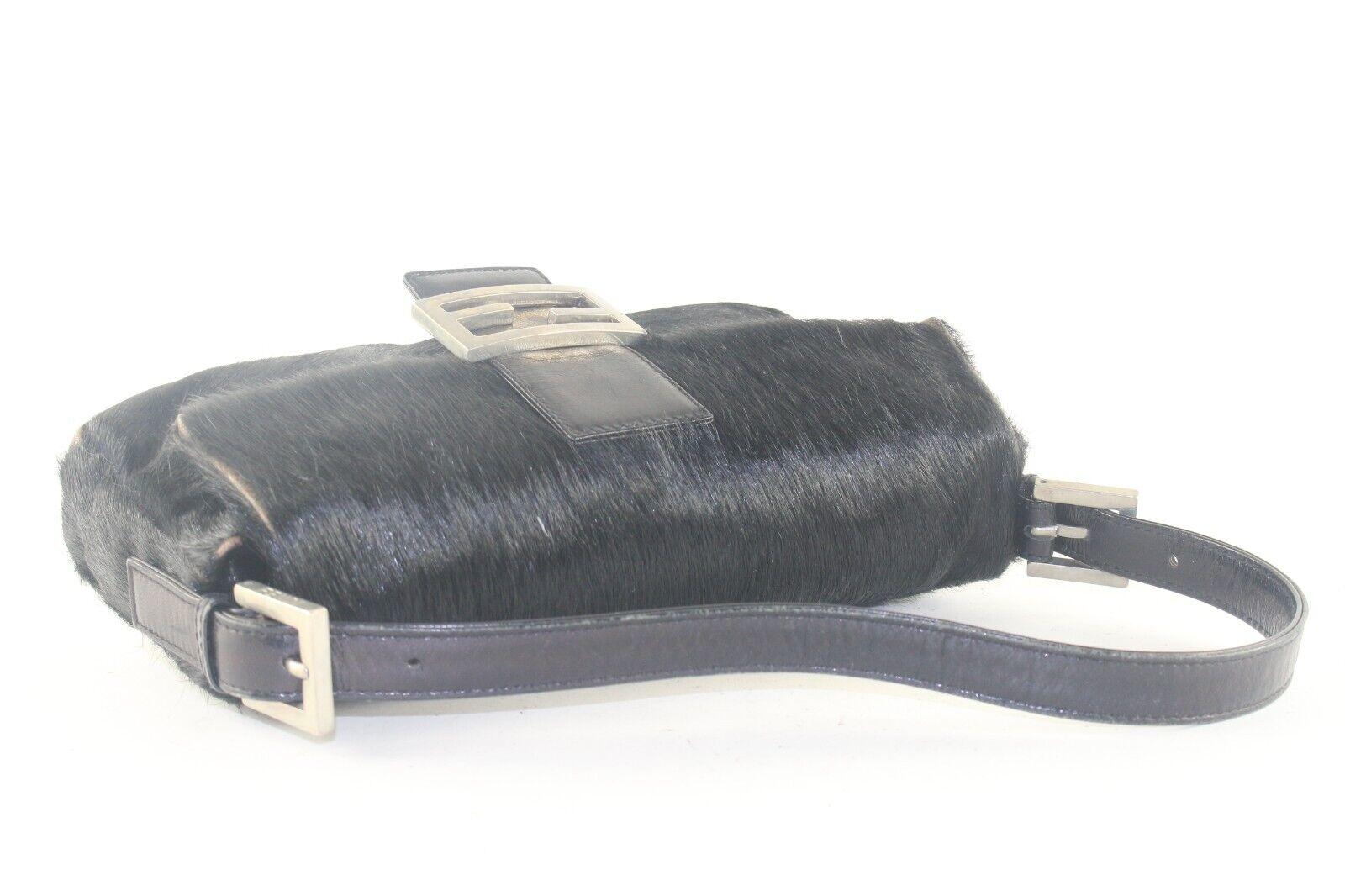 Fendi Black Calf Hair Mamma Baguette 1FF89K In Good Condition For Sale In Dix hills, NY