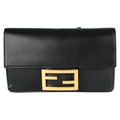 Fendi Black Calfskin Mini Flat Baguette with Black 'Strap You' Strap