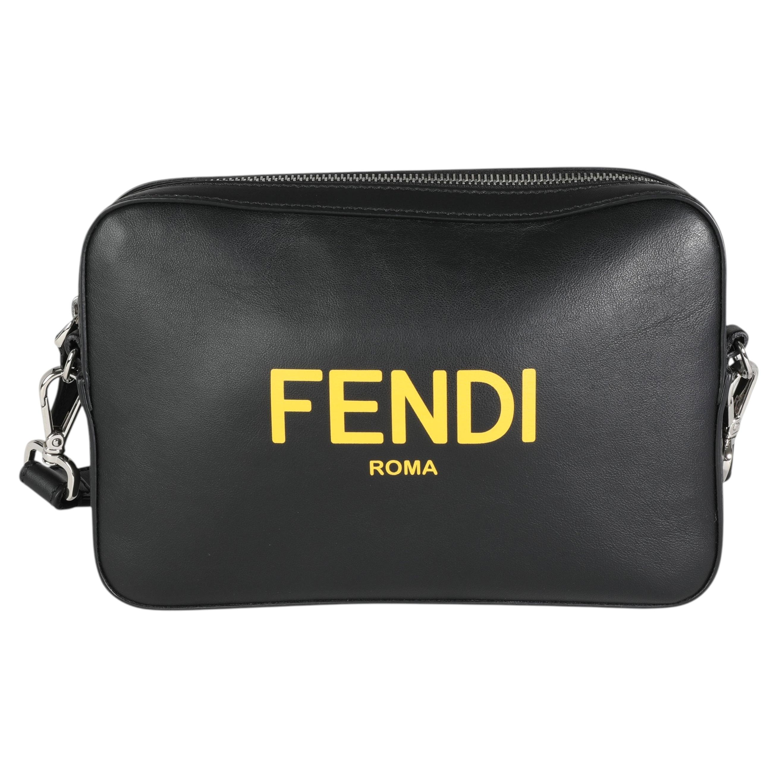 Fendi Black Calfskin & Sunflower Logo Mini Camera Bag