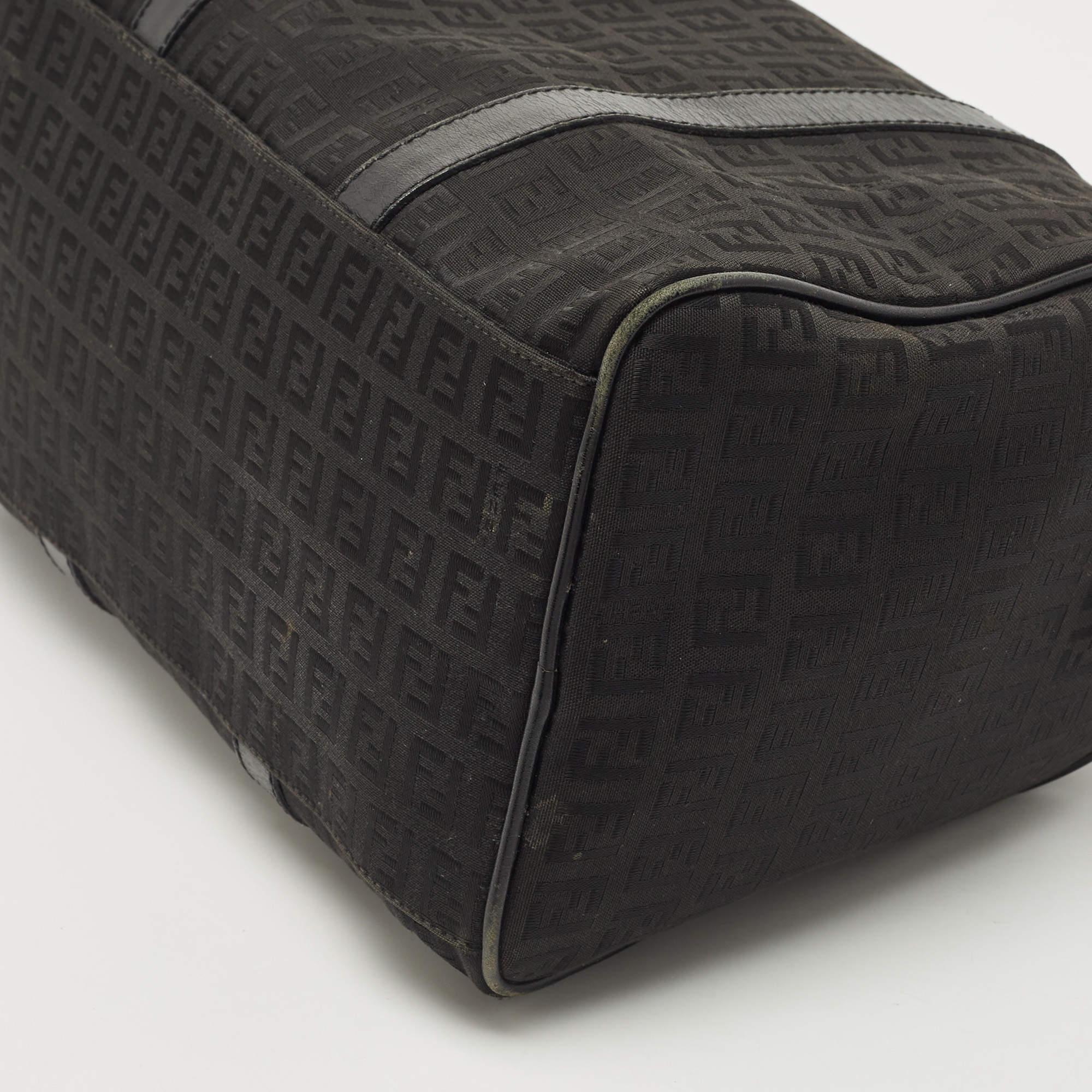 Fendi Black Canvas and Leather Forever Bauletto Boston Bag 7