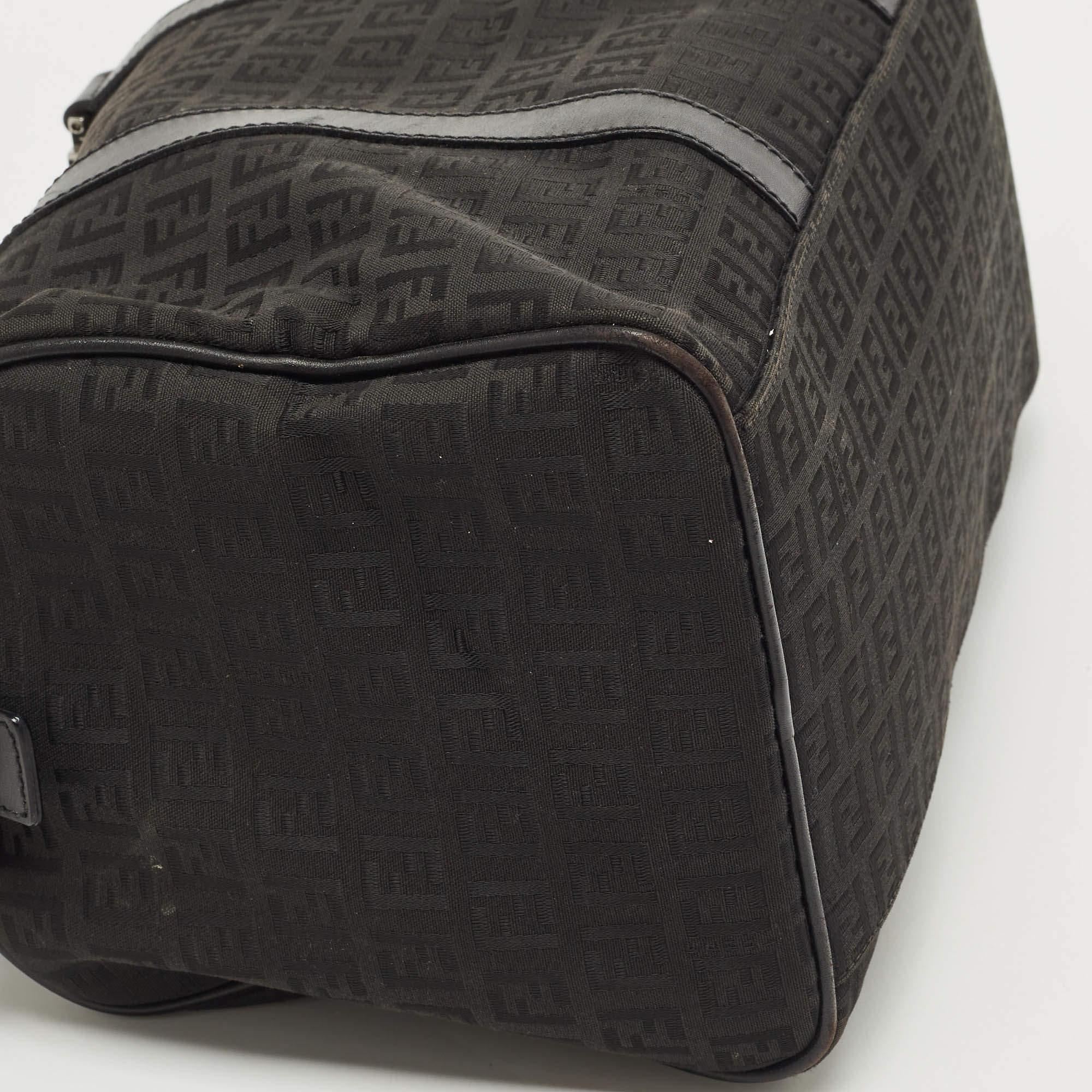 Fendi Black Canvas and Leather Forever Bauletto Boston Bag 8