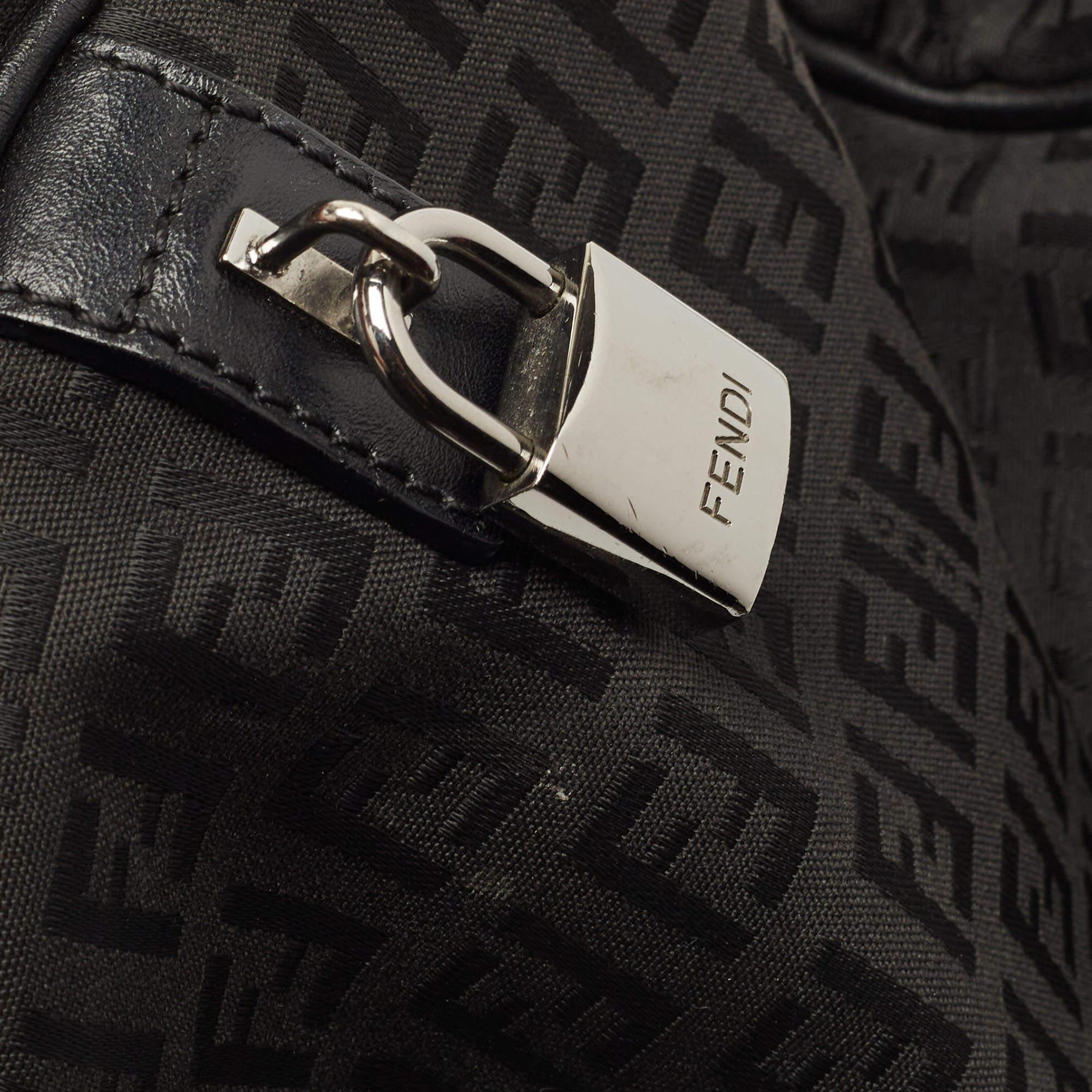 Fendi Black Canvas and Leather Forever Bauletto Boston Bag 9
