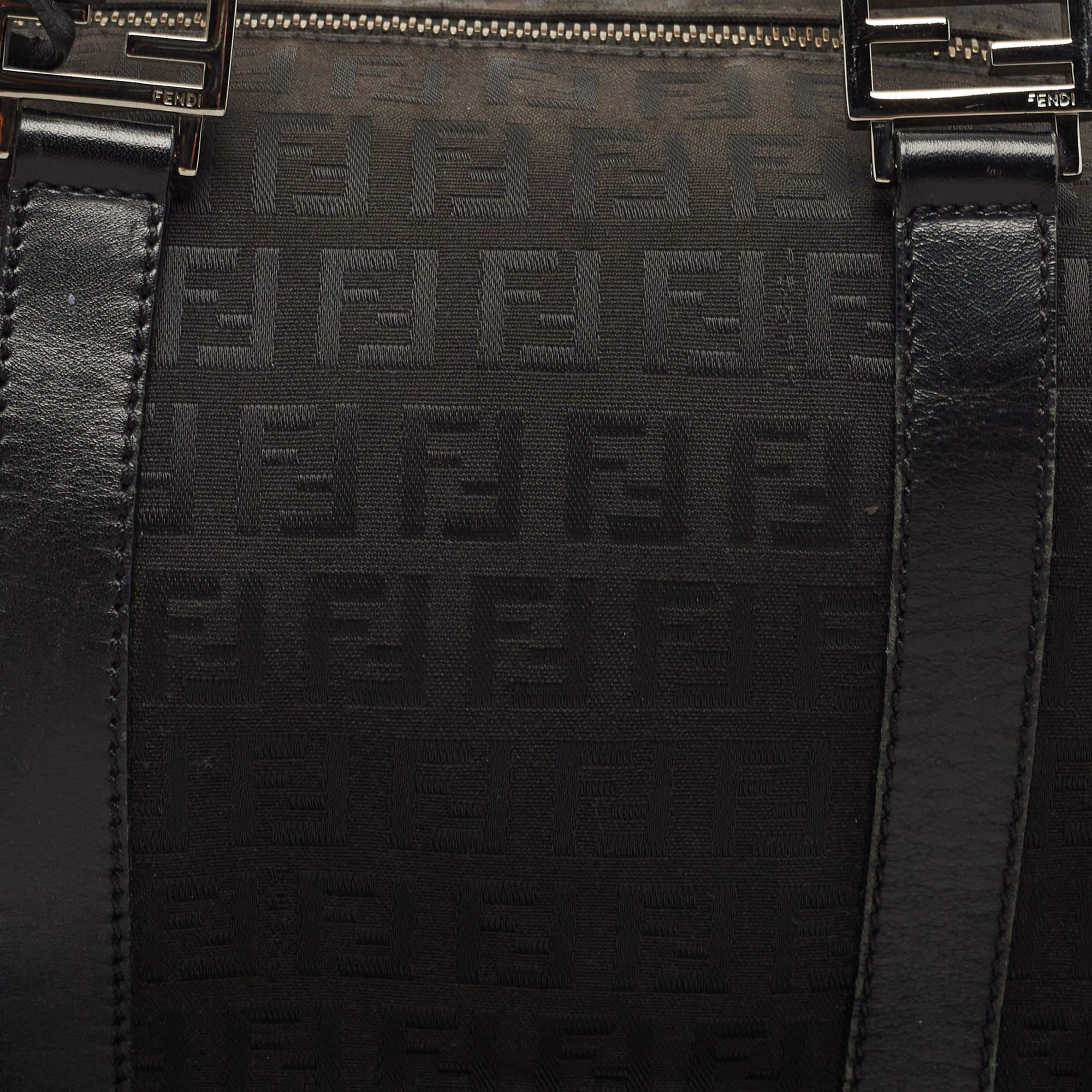 Fendi Black Canvas and Leather Forever Bauletto Boston Bag 11