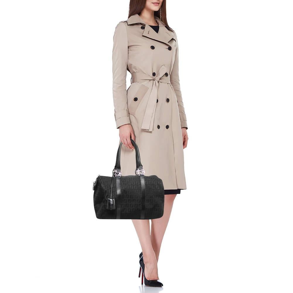 Fendi Black Canvas and Leather Forever Bauletto Boston Bag In Good Condition In Dubai, Al Qouz 2