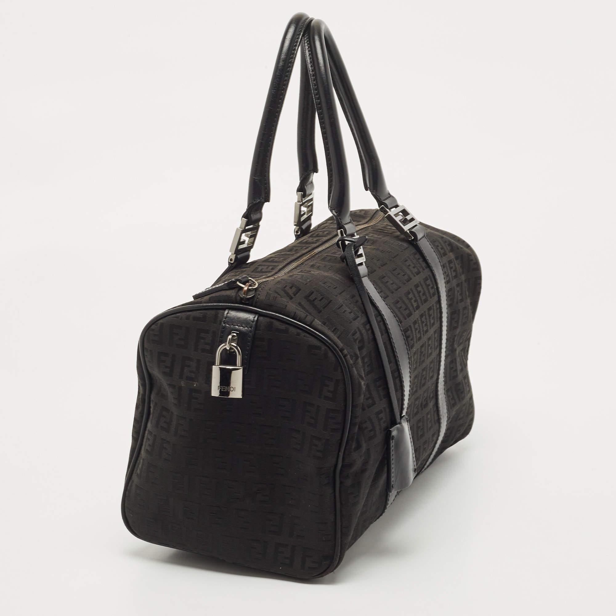 Fendi Black Canvas and Leather Forever Bauletto Boston Bag 1