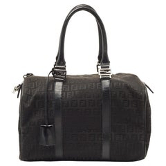 Fendi Black Canvas and Leather Forever Bauletto Boston Bag