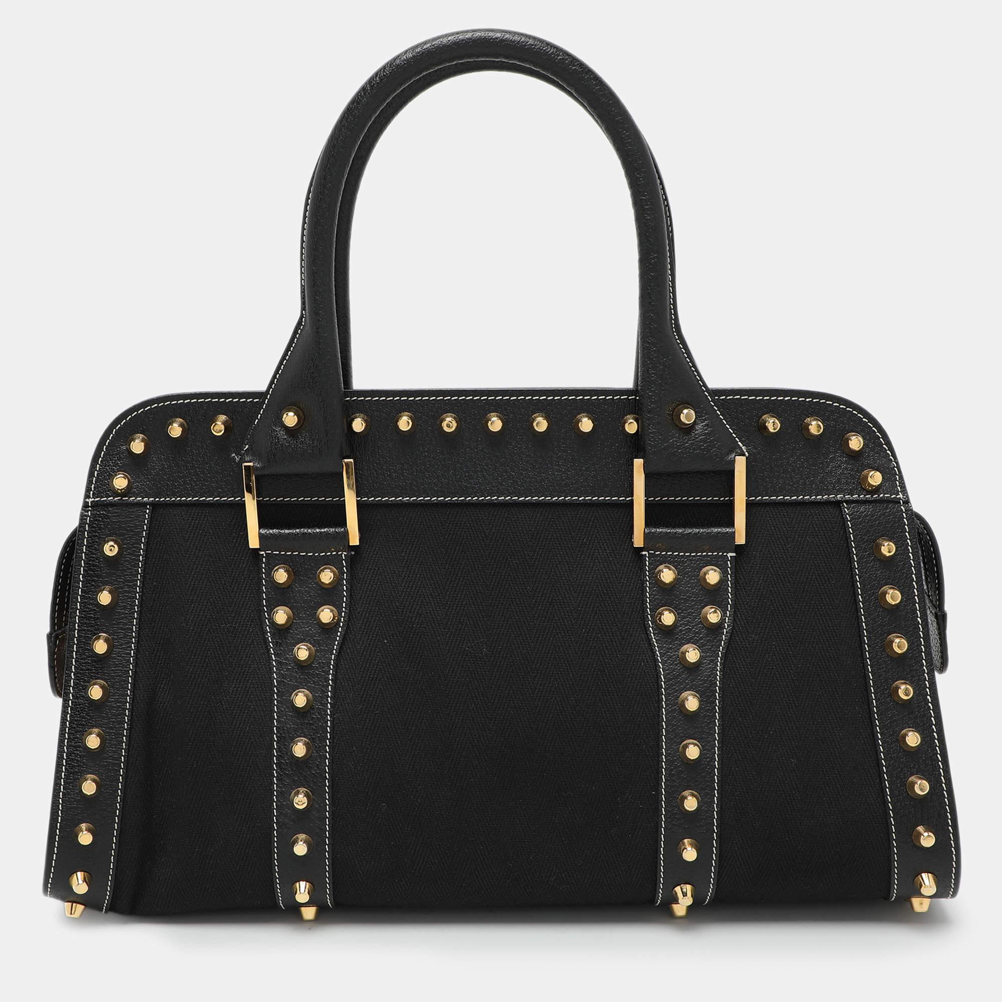 Women's Fendi Black Canvas and Leather Selleria Embellished Satchel