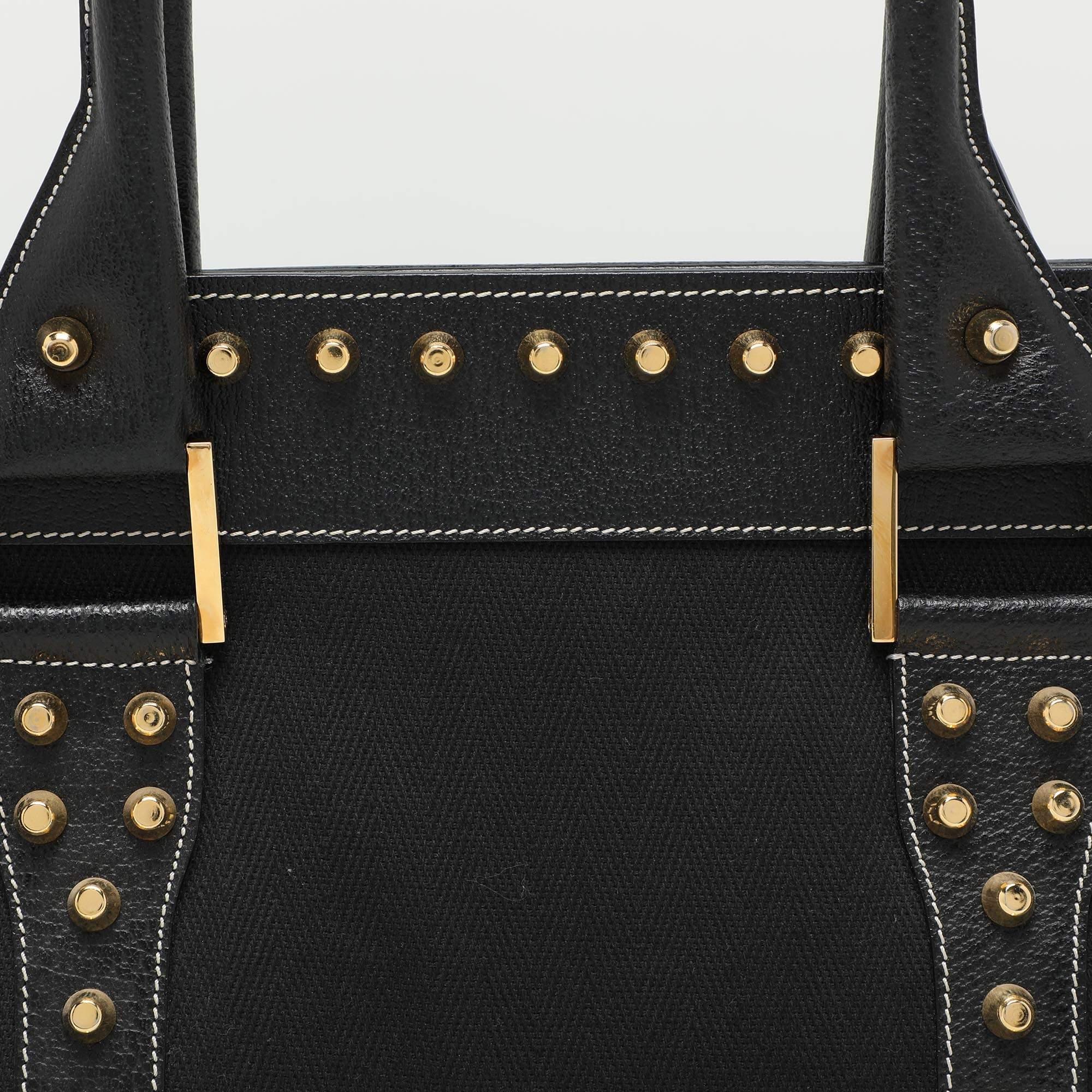 Fendi Black Canvas and Leather Selleria Embellished Satchel 1