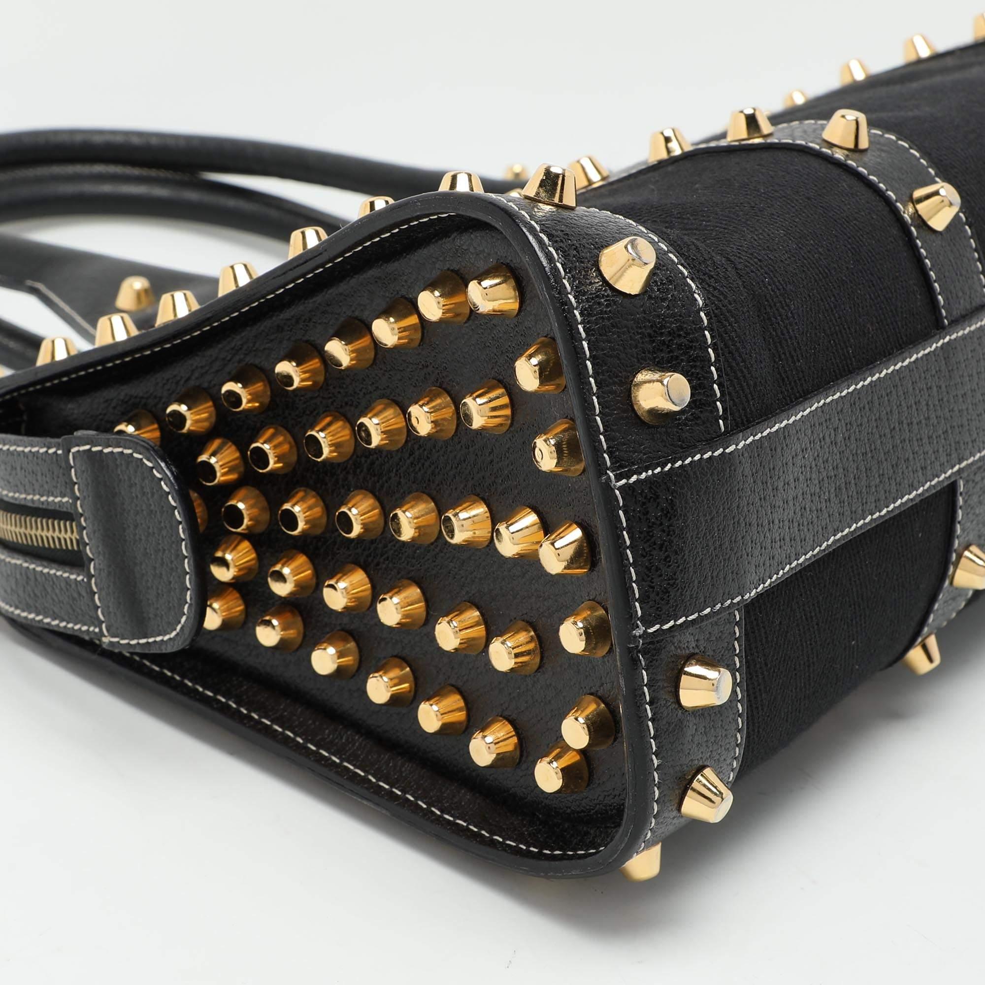 Fendi Black Canvas and Leather Selleria Embellished Satchel 5