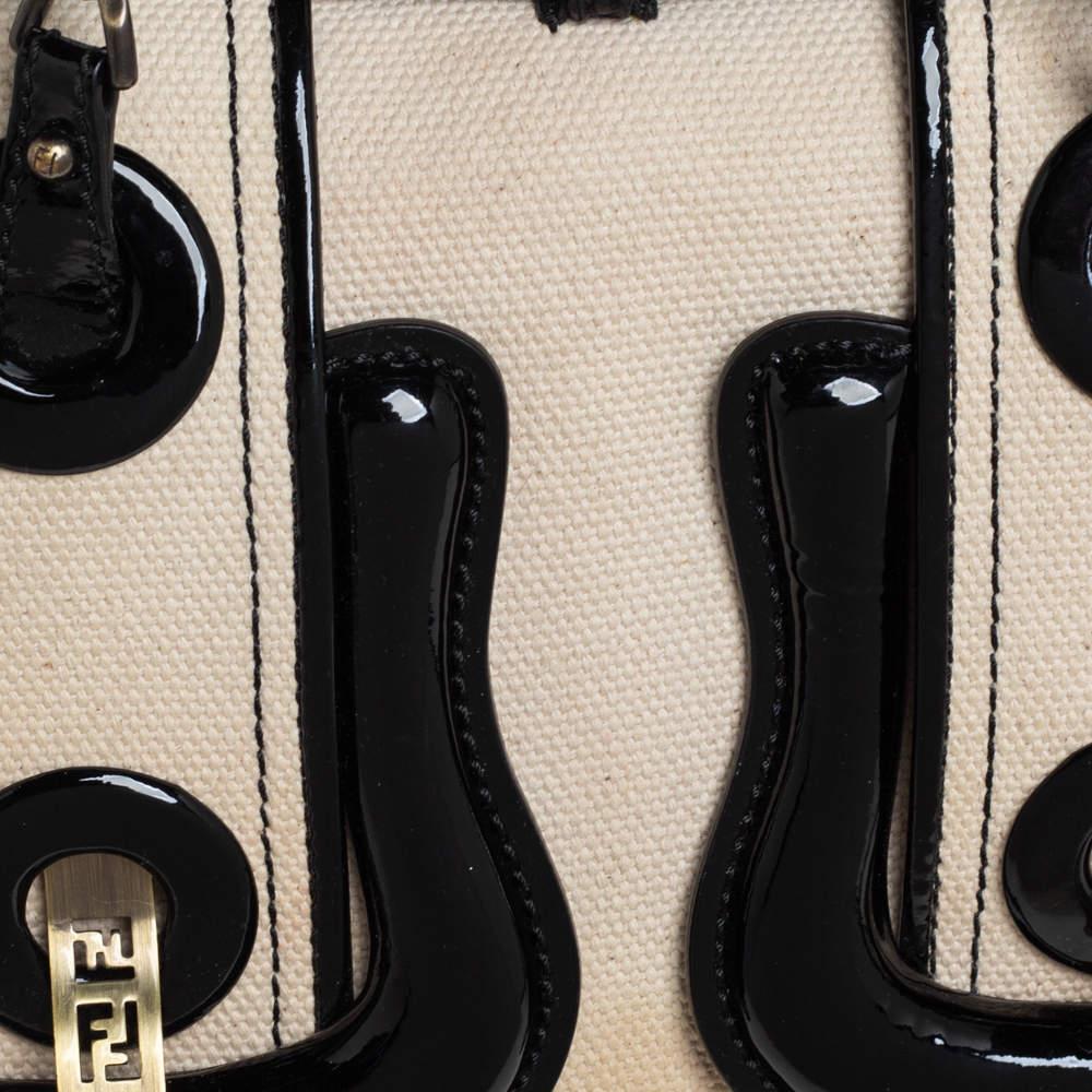 Fendi Black Canvas and Patent Leather B Shoulder Bag For Sale 7