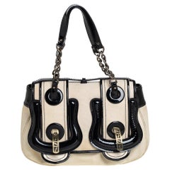 Fendi Black Canvas and Patent Leather B Shoulder Bag