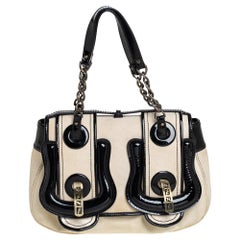 Fendi Black Canvas and Patent Leather B Shoulder Bag