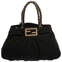 Fendi Black Canvas and Patent Leather Large Mia Shoulder Bag