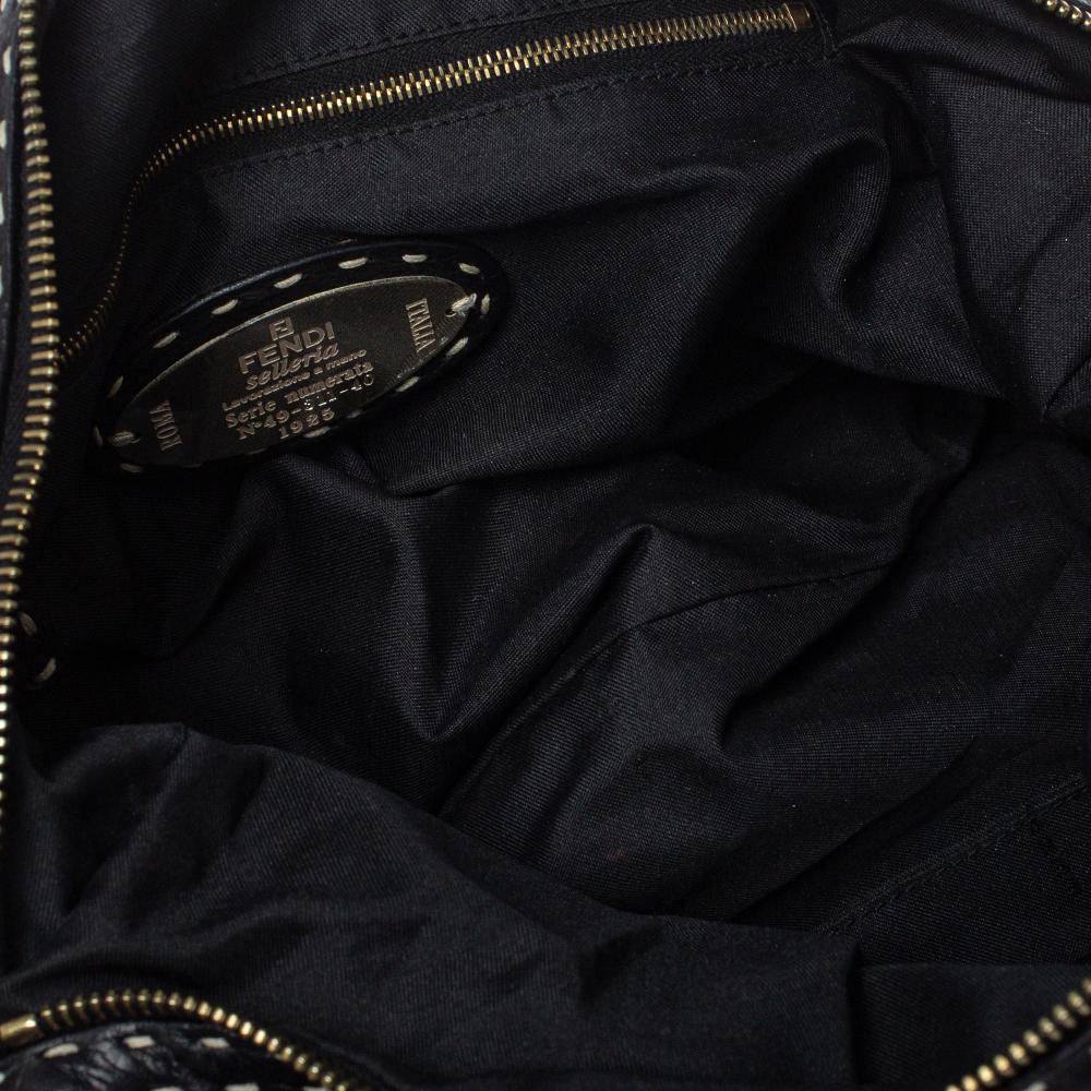Fendi Black Canvas and Selleria Leather Studded Shoulder Bag 6