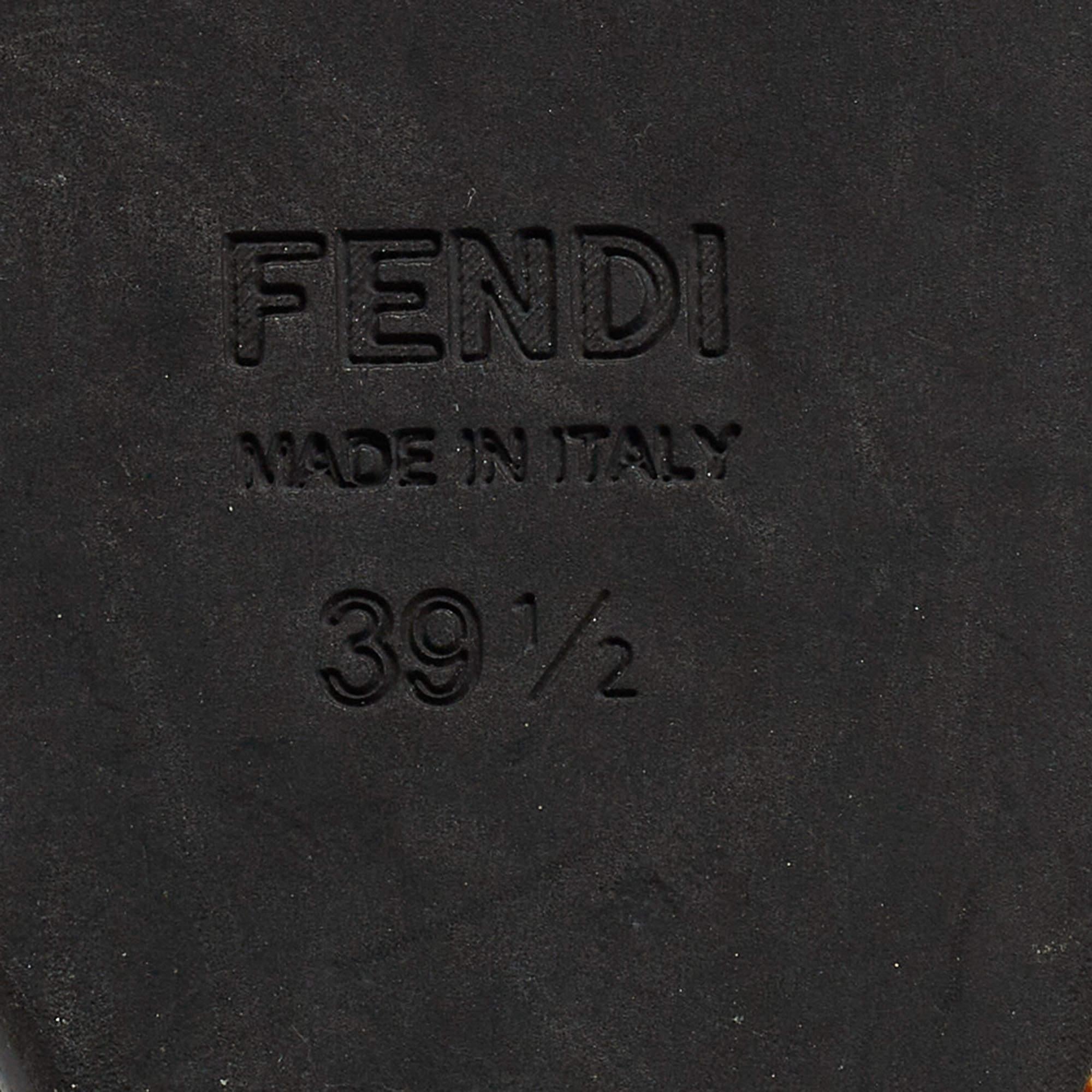 Fendi Black Canvas B Buckle Platform Wedge Sandals Size 39.5 4