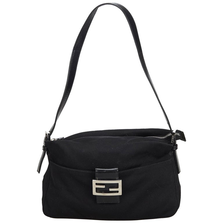 Fendi Black Canvas Fabric Shoulder Bag Italy w/ Dust Bag For Sale at ...