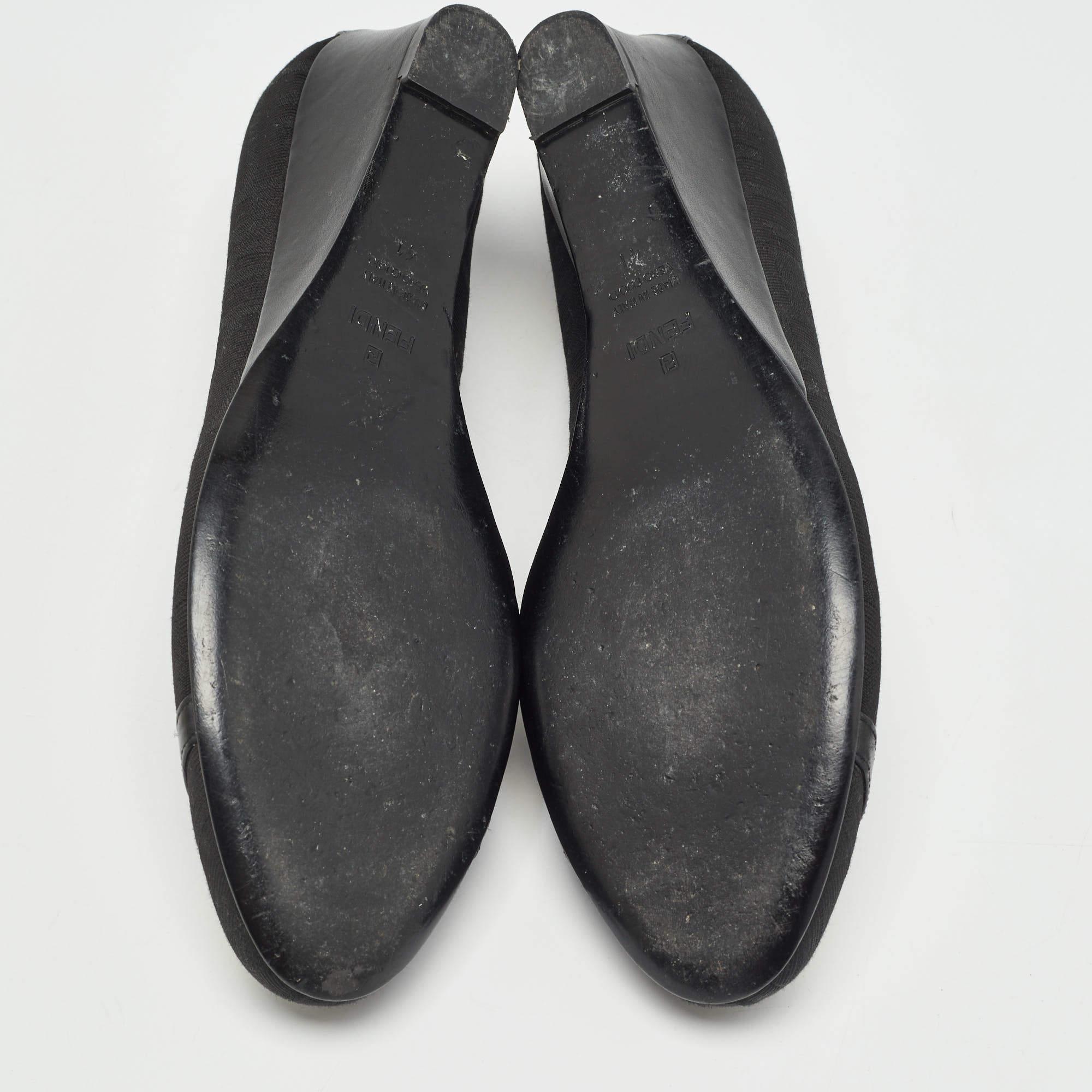 Fendi Black Canvas Logo Wedges Sandals Size  41 2