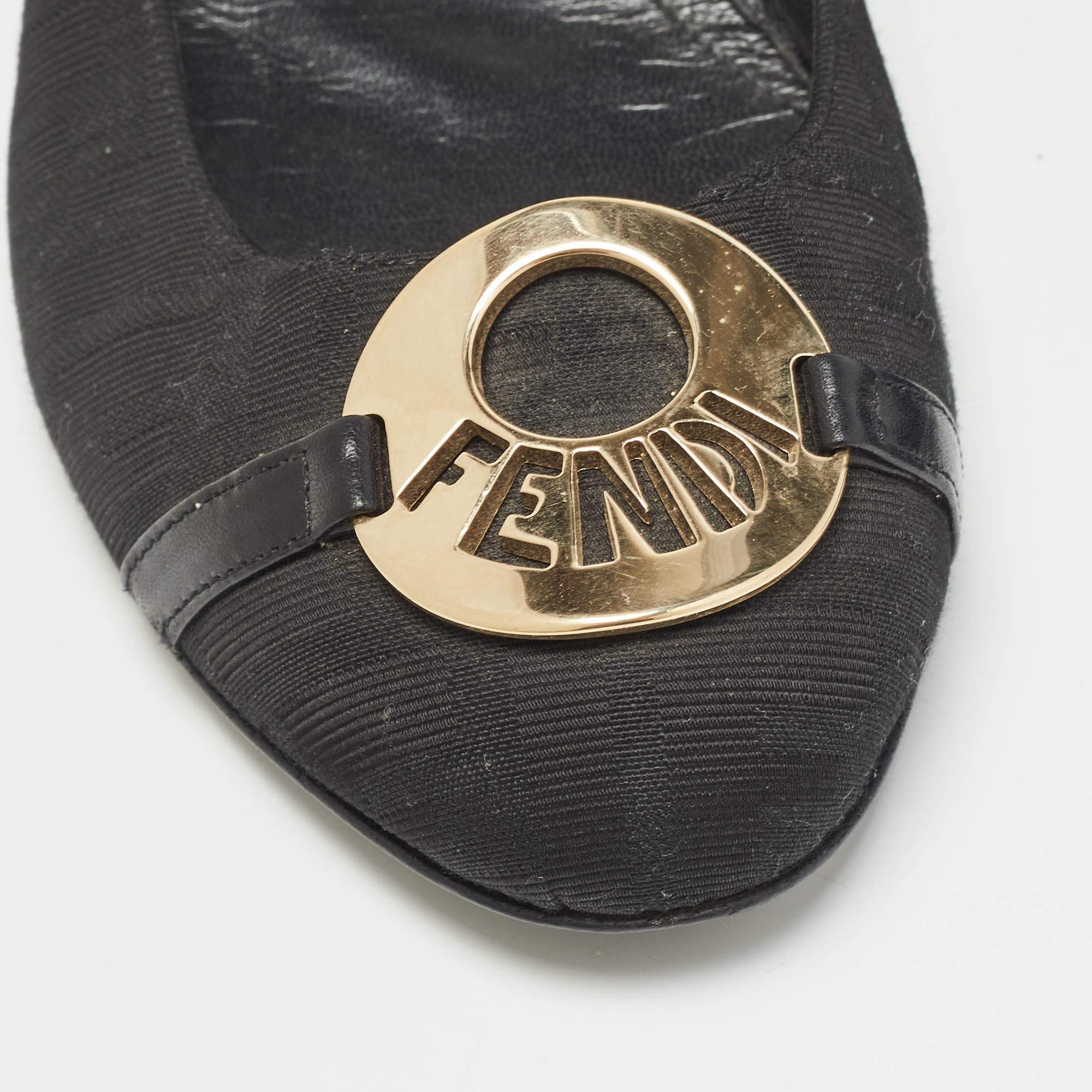 Fendi Black Canvas Logo Wedges Sandals Size  41 3
