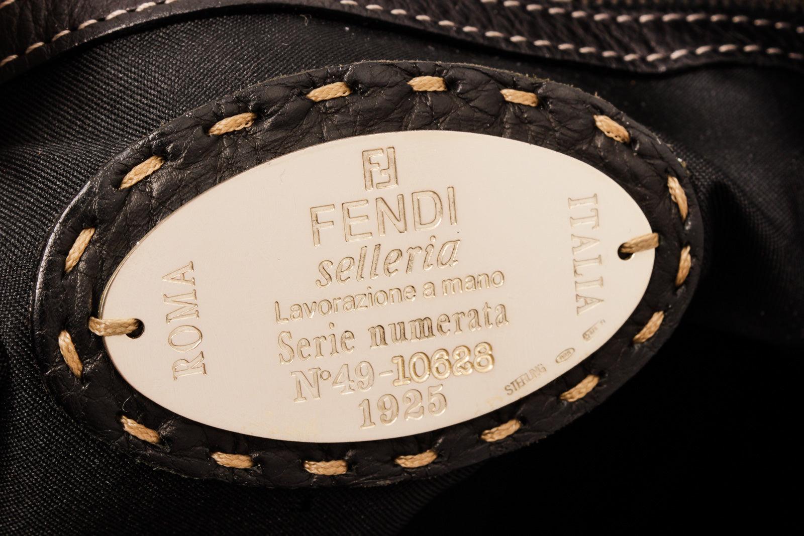Fendi Black Canvas Selleria Tote Bag with gold-tone hardware, trim leather 1