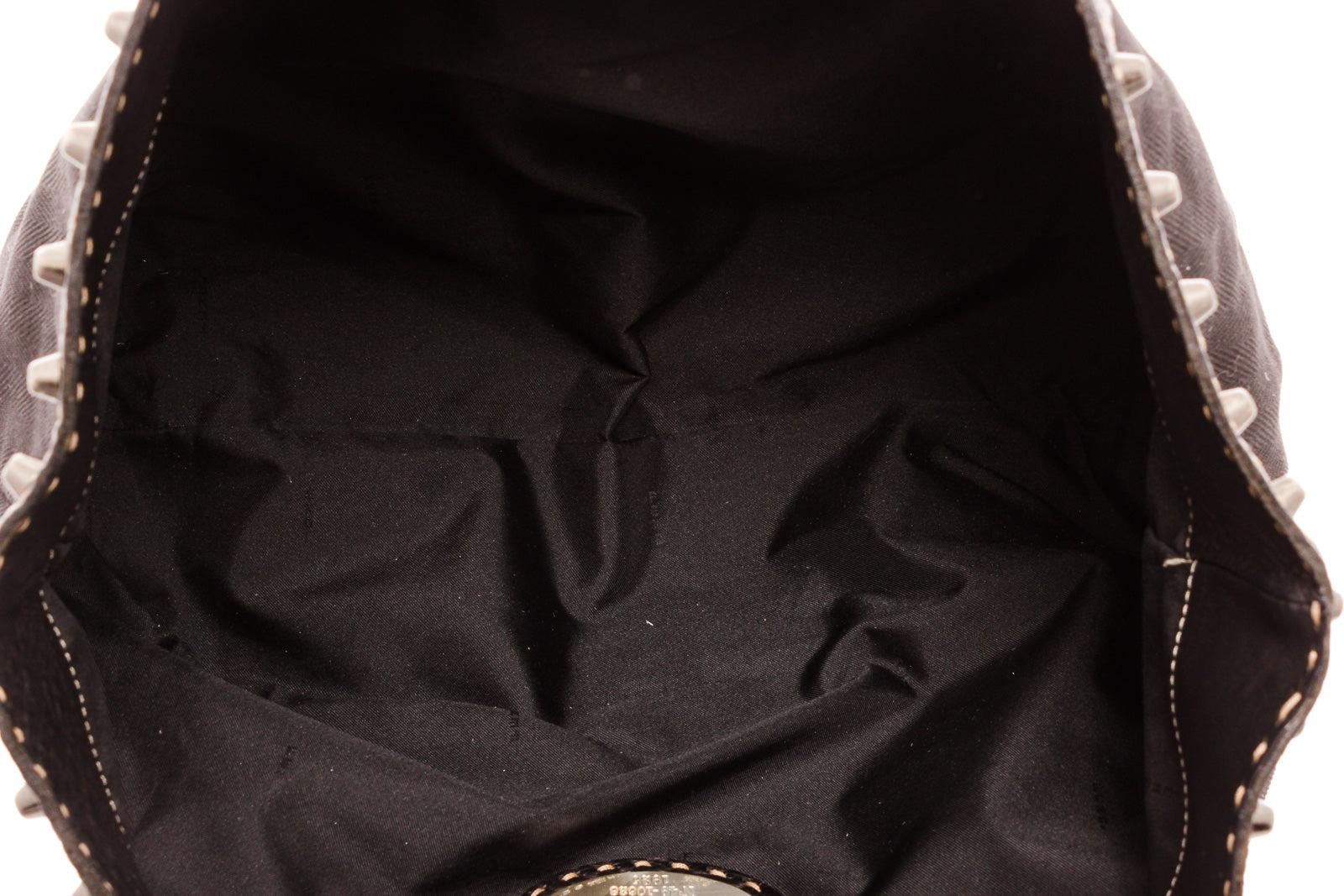 Fendi Black Canvas Selleria Tote Bag with gold-tone hardware, trim leather 2