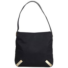 Fendi Black Canvas Shoulder Bag with Embossed Leather Strap