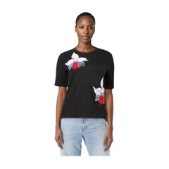 Fendi Black Cashmere Floral Embroidered Top Size M
