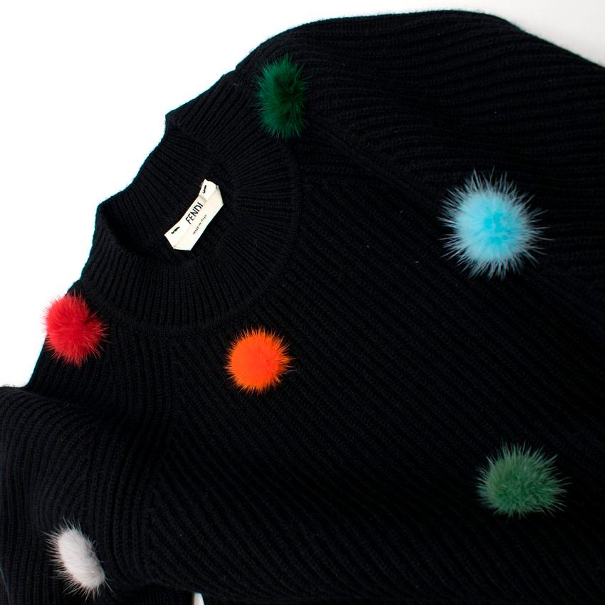 Fendi Black Cashmere Jumper with Mink Fur PomPoms US 4 In Excellent Condition In London, GB