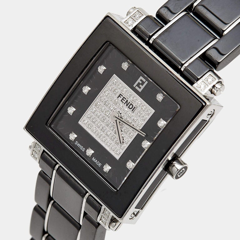 Fendi Black Ceramic Stainless Steel Diamond Quadro 6200G  display picture 3